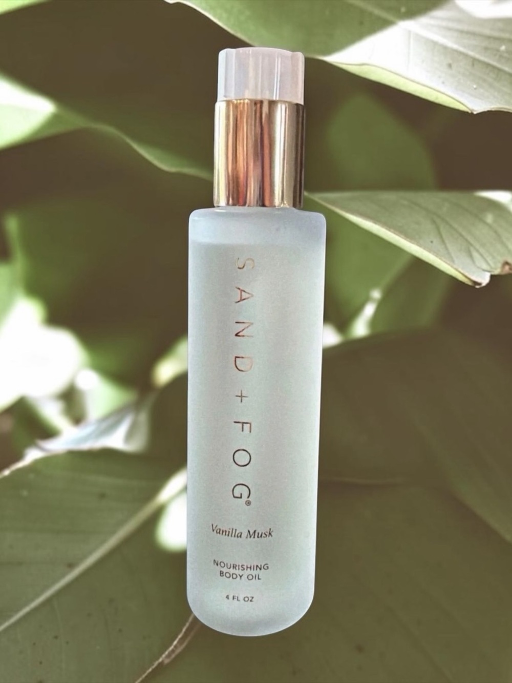SAND+FOG Vanilla Musk Body Oil — Frosted Light Blue Bottle